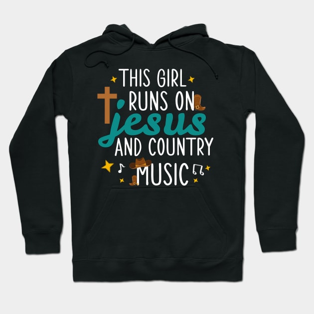 Womens Christian This Girl Runs on Jesus and Country Music Cute Christian Faith Girls Hoodie by andreperez87